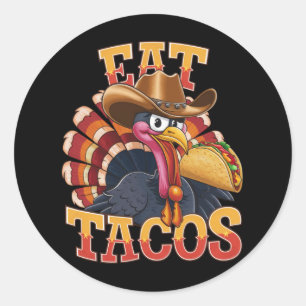 Kerstkalkoen Eet Tacos Grappige Mexicaan Ronde Sticker
