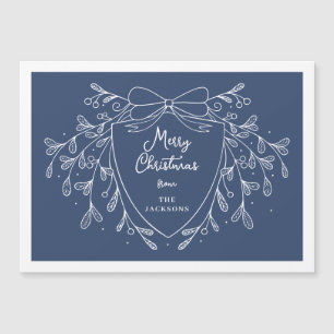 Kerstkam blauw witte lijn kunst maretak magnetische uitnodiging