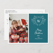 Kerstkam stijlvolle blauw & wit foto feestdagenkaart (Voorkant / Achterkant)