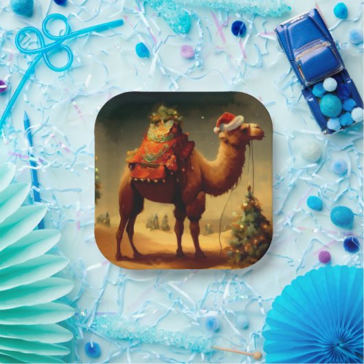 Kerstkameel 1 papieren bordje (Feest)