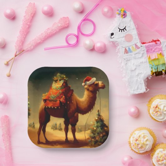 Kerstkameel 1 papieren bordje (Feest)