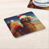 Kerstkameel 3 vierkante kartonnen onderzetter (Schuin)