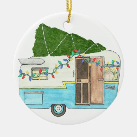  kerstkampeertrailer keramisch ornament (Voorkant)