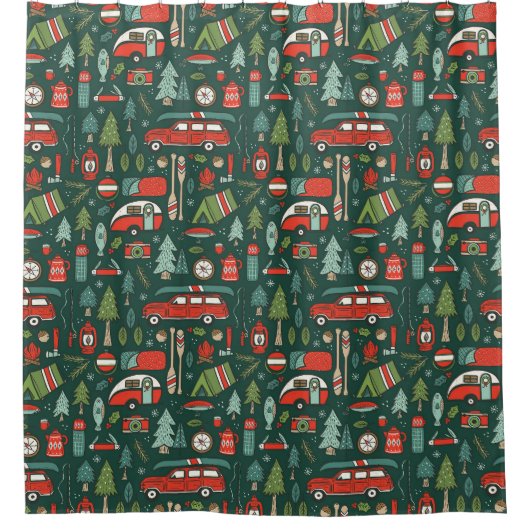 Kerstkamperen in rustieke stijl douchegordijn (Voorkant)