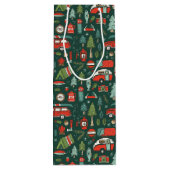 Kerstkamperen in rustieke stijl wijn cadeautas (Achterkant)
