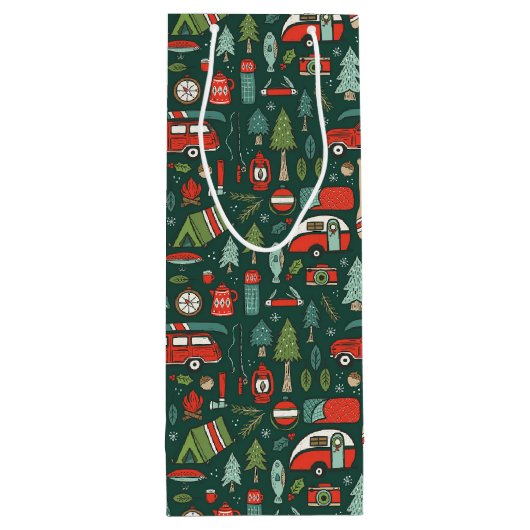 Kerstkamperen in rustieke stijl wijn cadeautas (Achterkant)