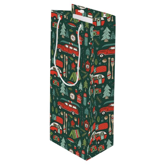 Kerstkamperen in rustieke stijl wijn cadeautas (Voorkant Gekanteld)