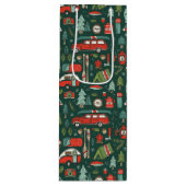 Kerstkamperen in rustieke stijl wijn cadeautas (Voorkant)