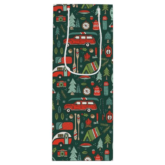 Kerstkamperen in rustieke stijl wijn cadeautas (Voorkant)