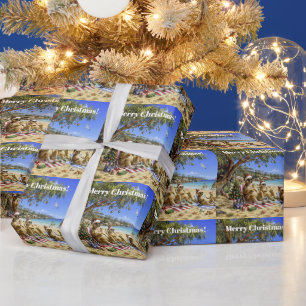 Kerstkangoeroe Strandpicknick Prettig Kerstfeest Cadeaupapier