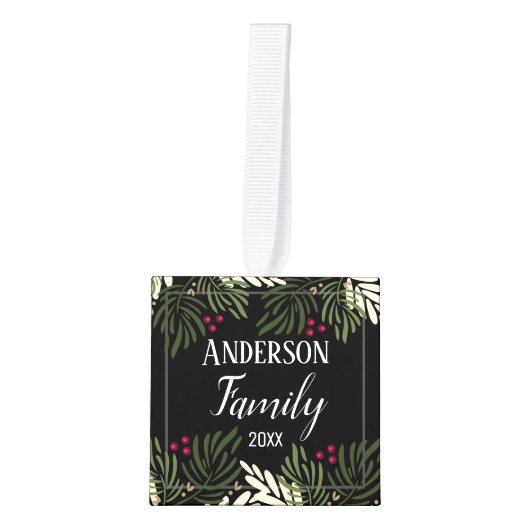 Kerstkantoor Fotofamilie Kubus Ornament (Voorkant)