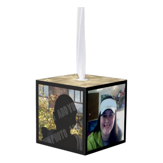 Kerstkantoor Fotofamilie Kubus Ornament (Achter hoekig)