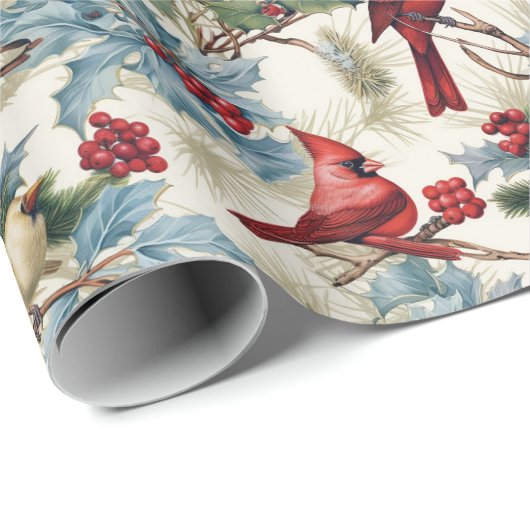 kerstkardinaal cadeaupapier (Rol Hoek)