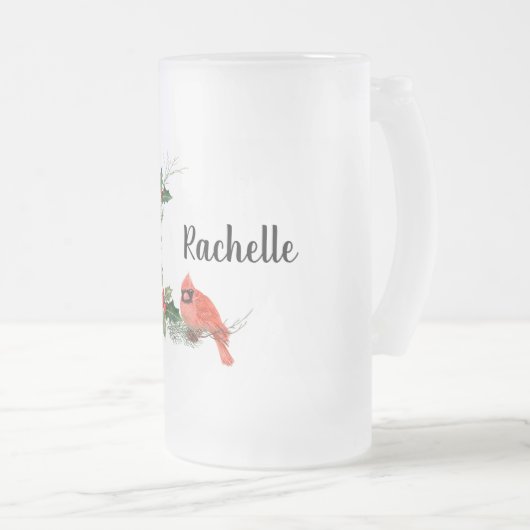 Kerstkardinaal en Holly Matglas Bierpul (Voorkant rechts)