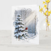 Kerstkardinaal in een winterpijnboom kaart (Gele Bloem)