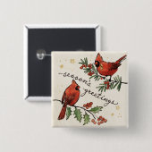kerstkardinaal Lovevogels Vierkante Button 5,1 Cm (Voorkant /achterkant)