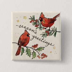 kerstkardinaal Lovevogels Vierkante Button 5,1 Cm