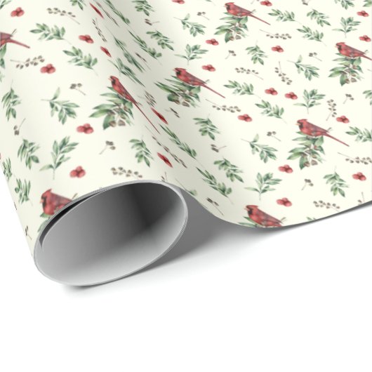 kerstkardinaal met groen patroon cadeaupapier (Rol Hoek)