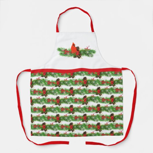 kerstkardinaal Pinecone Holiday Greenery Schort (Voorkant)