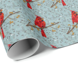 kerstkardinale vogelcollage cadeaupapier