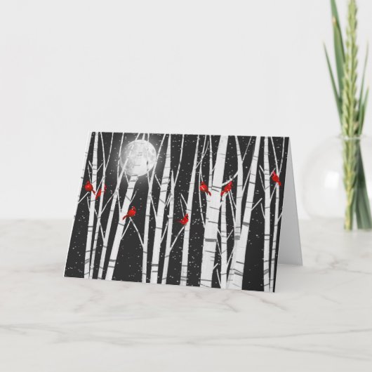Kerstkardinale vogels in vogelbomen kaart (Voorkant)