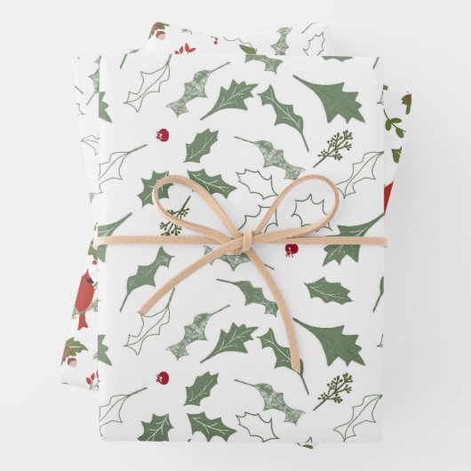 kerstkardinalen en Holly Wrapping Paper (In situ)