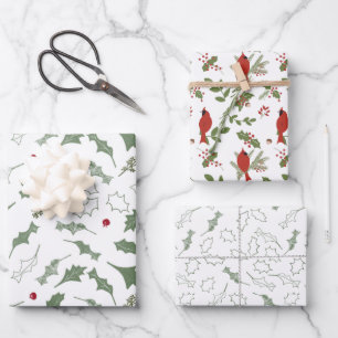 kerstkardinalen en Holly Wrapping Paper