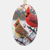 kerstkardinalen keramisch ornament (Links)