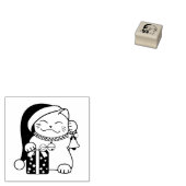 Kerstkat 1x1 	rubberstempel (Gestempeld)