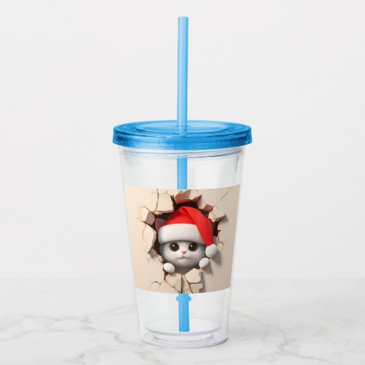 Kerstkat 3D Acryl Drinkbeker (Voorkant)
