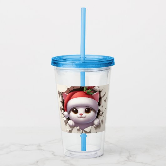 Kerstkat 3D Acryl Drinkbeker (Voorkant)