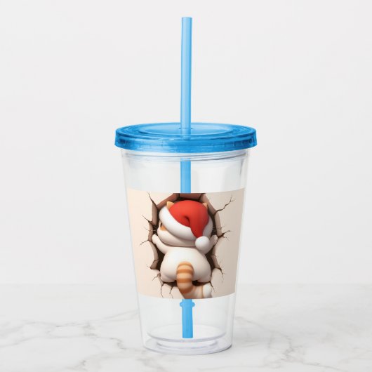 Kerstkat 3D Acryl Drinkbeker (Voorkant)