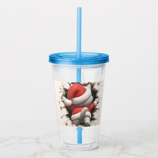 Kerstkat 3D Acryl Drinkbeker (Voorkant)