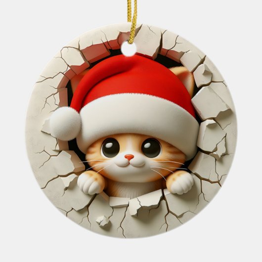 Kerstkat 3D-effect GEEN werkelijk 3D Keramisch Ornament (Voorkant)