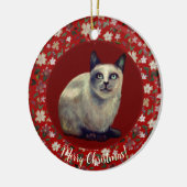Kerstkat bloemig keramisch ornament (Links)