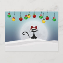 kerstkat-Briefkaart met Retro