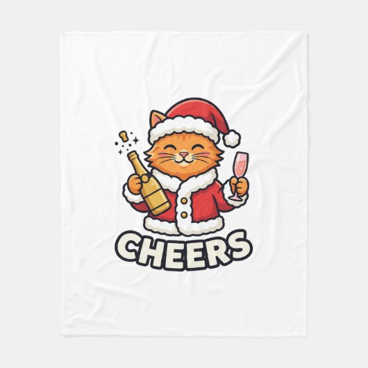 Kerstkat Cheers Vectorontwerp Fleece Deken (Voorkant)
