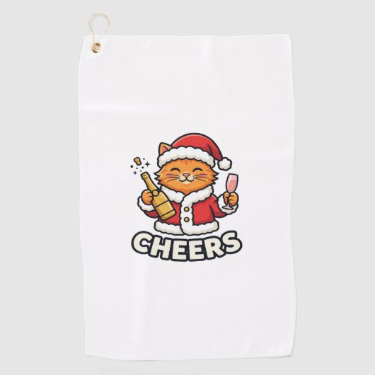 Kerstkat Cheers Vectorontwerp Golfhanddoek (Voorkant)
