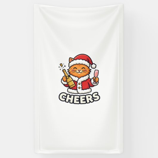 Kerstkat Cheers Vectorontwerp Spandoek (Verticaal)