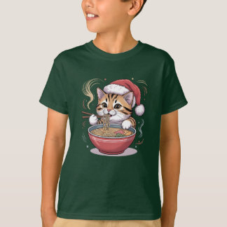 Kerstkat eet Ramen Lieve Kerstkat T-shirt