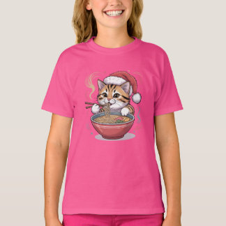 Kerstkat eet Ramen Lieve Kerstkat T-shirt