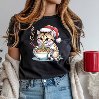 Kerstkat eet Ramen Schattige Kerstkat T-shirt