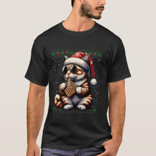 Kerstkat eet wafels lelijk kerstzweet t-shirt