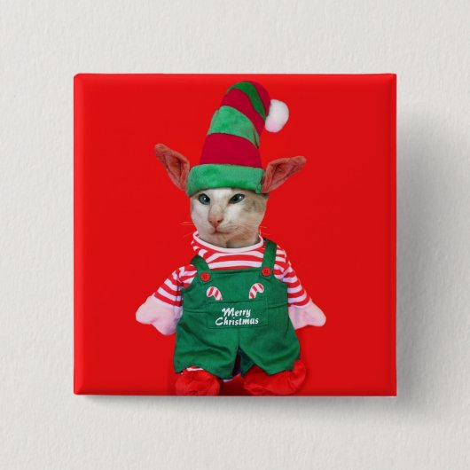 kerstkat Elf-Button Vierkante Button 5,1 Cm (Voorkant)