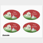 Kerstkat en hond ovale sticker (Vel)