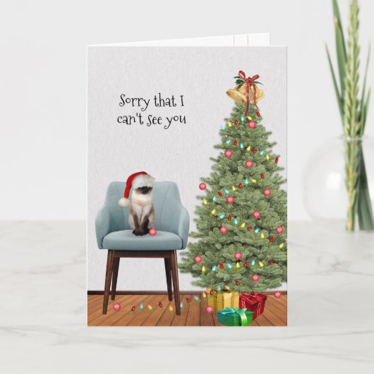 Kerstkat en kerstboom feestdagen kaart (Voorkant)