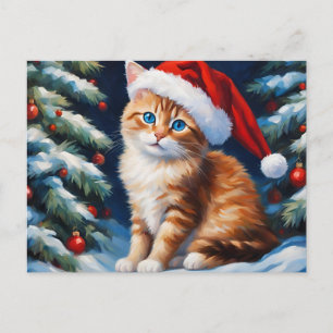 Kerstkat en kerstboom  feestdagenkaart