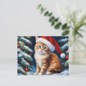 Kerstkat en kerstboom feestdagenkaart (Staand voorkant)