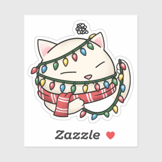 Kerstkat en verwarde kerstverlichting sticker (Vel)