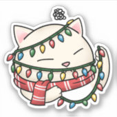 Kerstkat en verwarde kerstverlichting sticker (Voorkant)